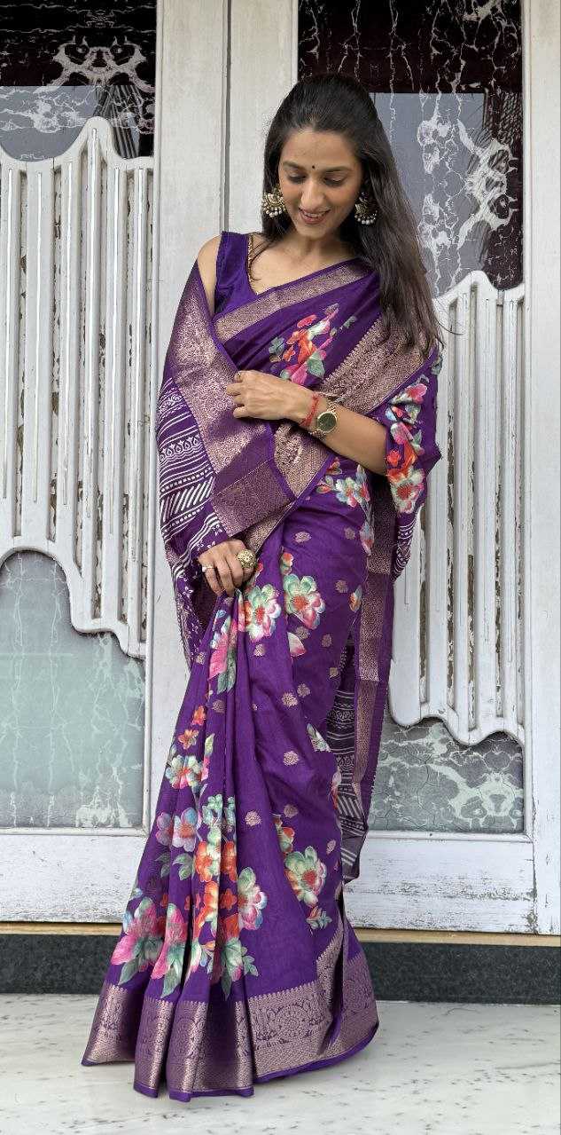 YNF DOLA SILK KESH117 RWC36 SILK SAREES WHOLESALE DOLA SILK ZARI BORDER SILK PRINTED PURPLE SILK SAREES MANUFACTURER- Kapda Export