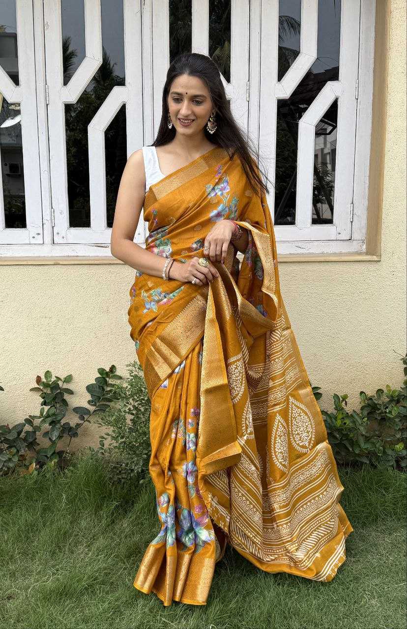 YNF DOLA SILK KESH117 RWC42 SILK SAREES WHOLESALE DOLA SILK ZARI BORDER SILK PRINTED HALDI OUTFITS SAREES MANUFACTURER- Kapda Export