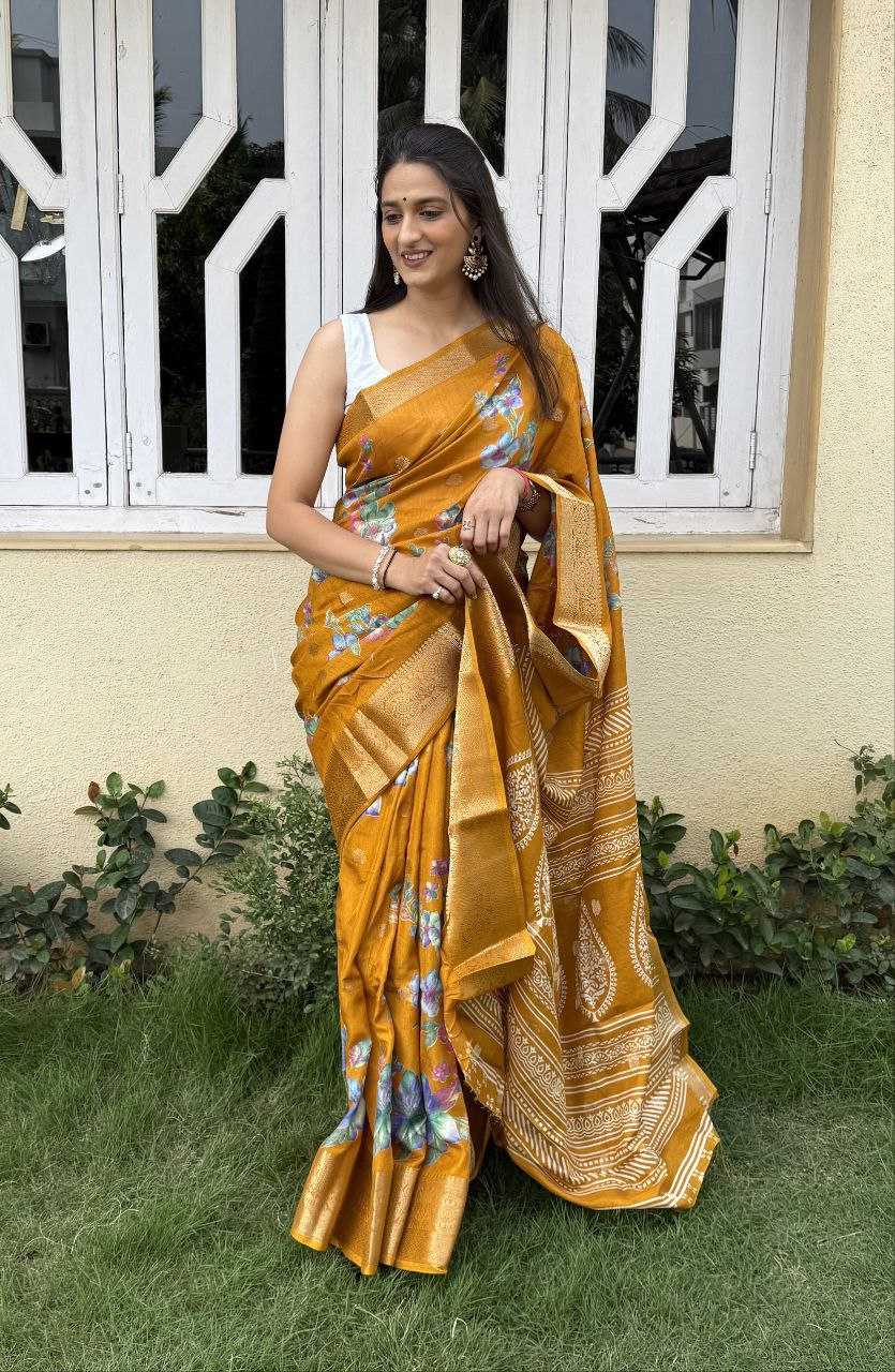 YNF DOLA SILK KESH117 RWC42 SILK SAREES WHOLESALE DOLA SILK ZARI BORDER SILK PRINTED HALDI OUTFITS SAREES MANUFACTURER- Kapda Export