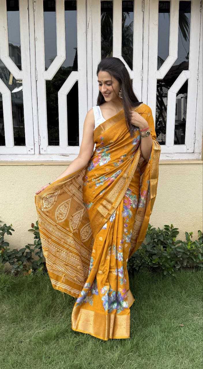 YNF DOLA SILK KESH117 RWC42 SILK SAREES WHOLESALE DOLA SILK ZARI BORDER SILK PRINTED HALDI OUTFITS SAREES MANUFACTURER- Kapda Export