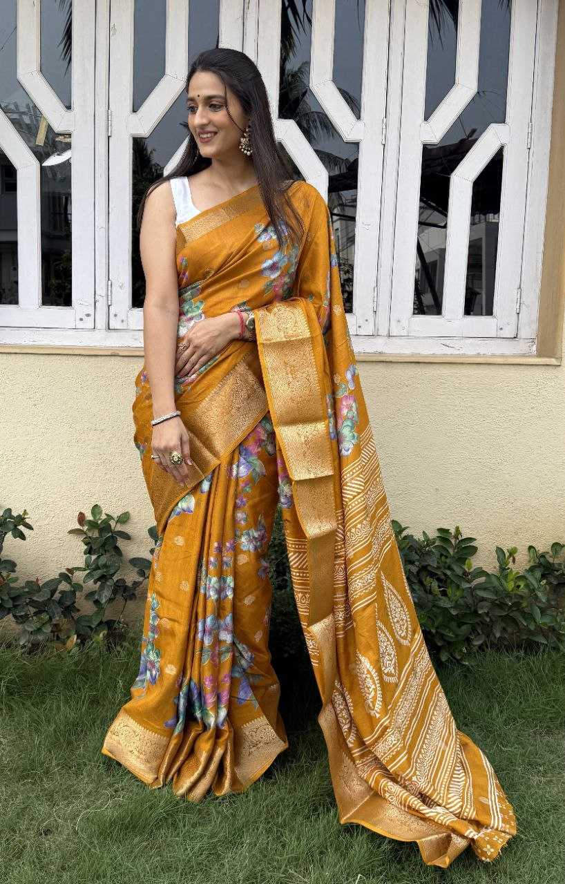 YNF DOLA SILK KESH117 RWC42 SILK SAREES WHOLESALE DOLA SILK ZARI BORDER SILK PRINTED HALDI OUTFITS SAREES MANUFACTURER- Kapda Export