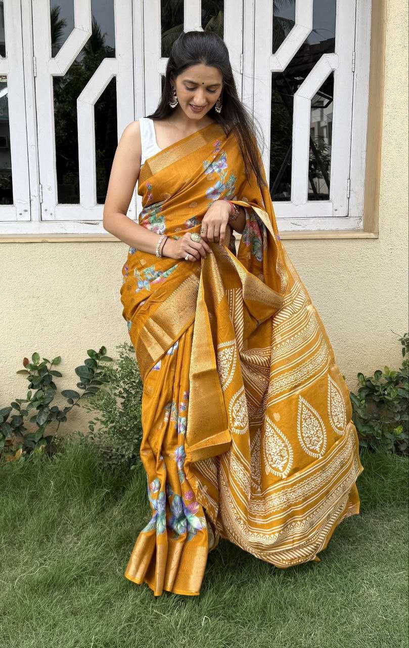 YNF DOLA SILK KESH117 RWC42 SILK SAREES WHOLESALE DOLA SILK ZARI BORDER SILK PRINTED HALDI OUTFITS SAREES MANUFACTURER- Kapda Export