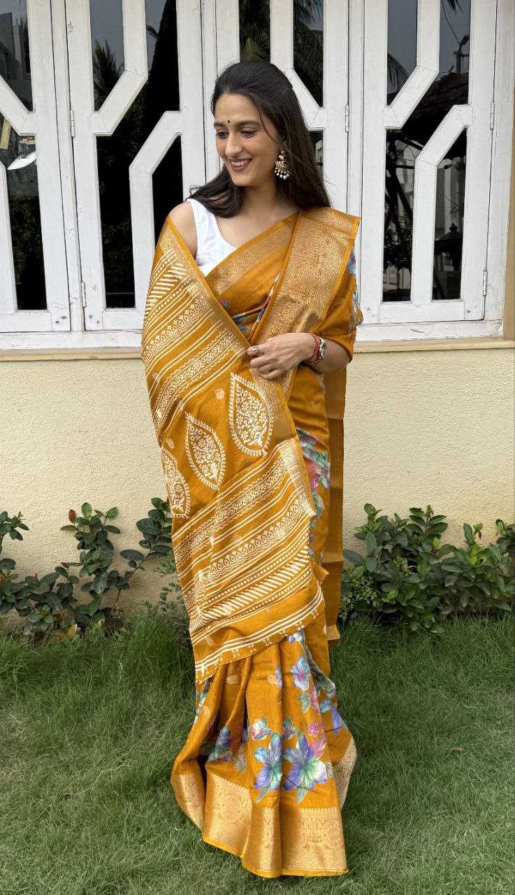 YNF DOLA SILK KESH117 RWC42 SILK SAREES WHOLESALE DOLA SILK ZARI BORDER SILK PRINTED HALDI OUTFITS SAREES MANUFACTURER- Kapda Export