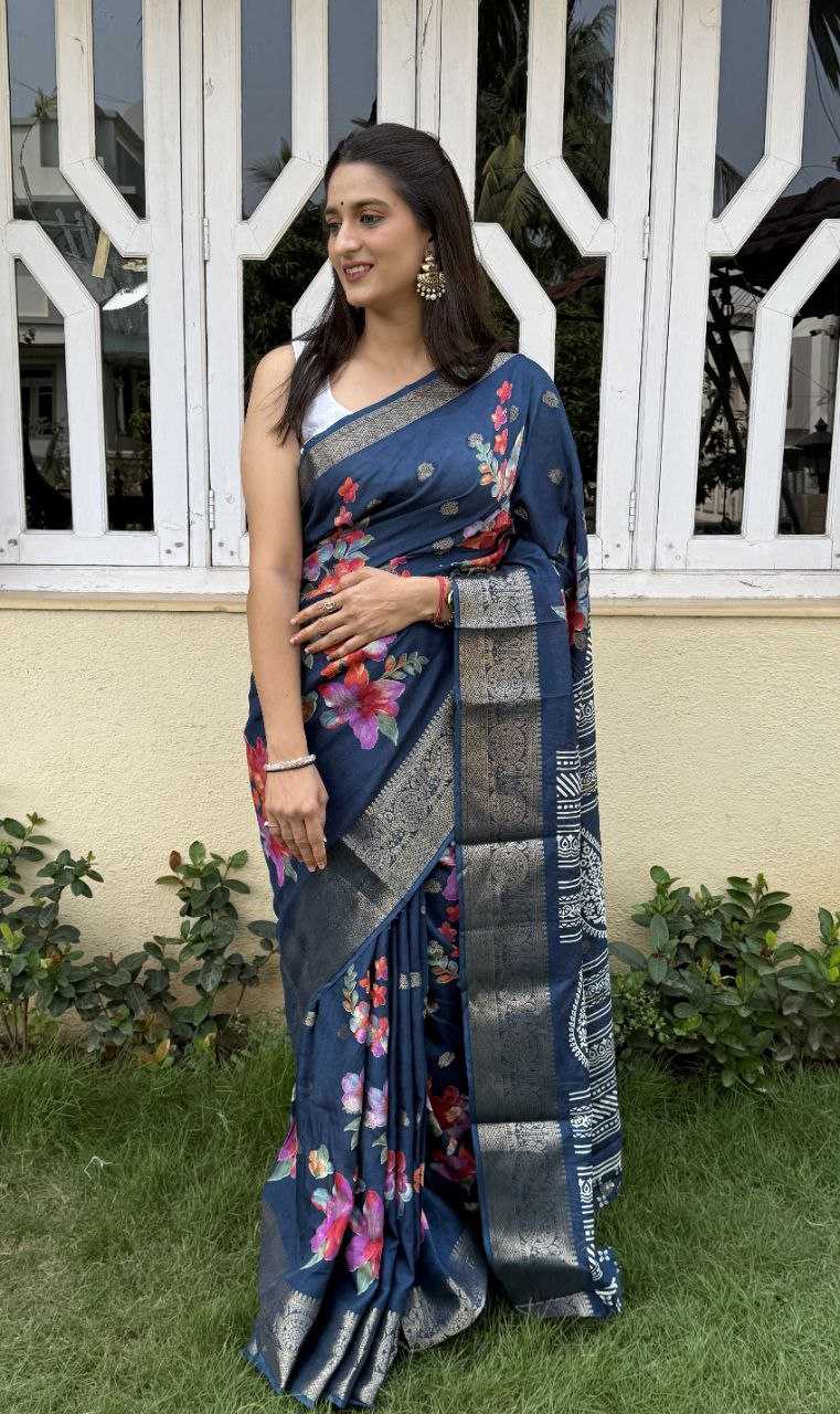 YNF DOLA SILK KESH117 RWC45 SILK SAREES WHOLESALE DOLA SILK ZARI BORDER SILK PRINTED BLUE SILK SAREES MANUFACTURER- Kapda Export