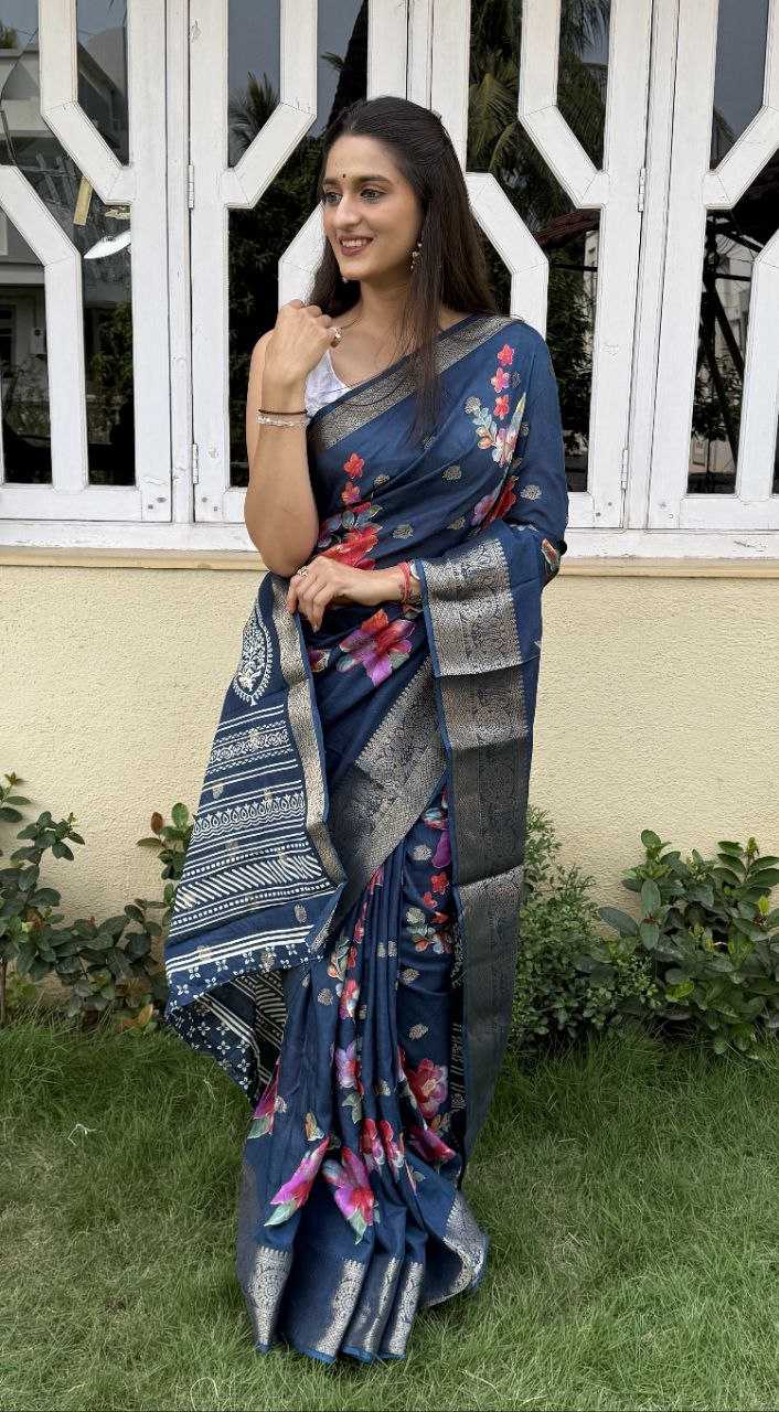 YNF DOLA SILK KESH117 RWC45 SILK SAREES WHOLESALE DOLA SILK ZARI BORDER SILK PRINTED BLUE SILK SAREES MANUFACTURER- Kapda Export