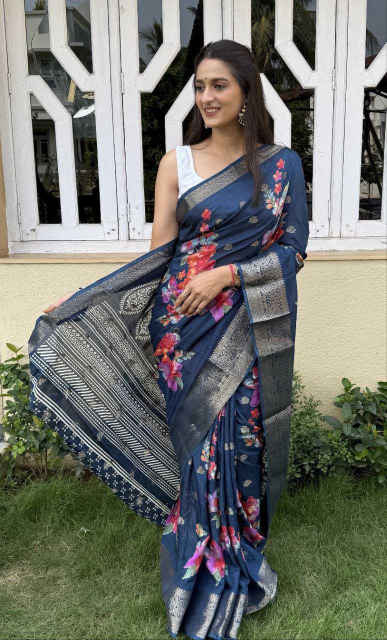 YNF DOLA SILK KESH117 RWC45 SILK SAREES WHOLESALE DOLA SILK ZARI BORDER SILK PRINTED BLUE SILK SAREES MANUFACTURER- Kapda Export