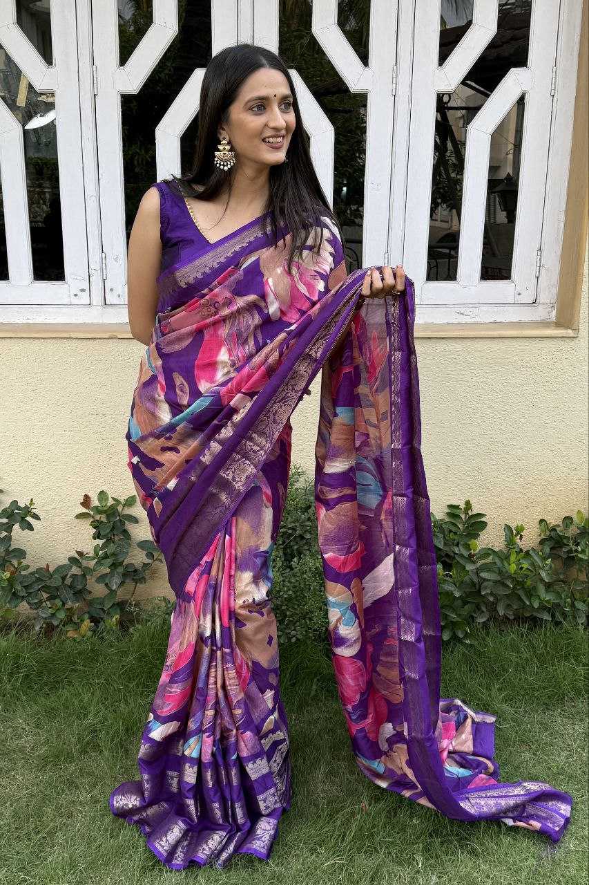 YNF DOLA SILK KESH117 RWC53 SILK SAREES WHOLESALE DOLA SILK ZARI BORDER SILK PRINTED PURPLE SAREES MANUFACTURER- Kapda Export