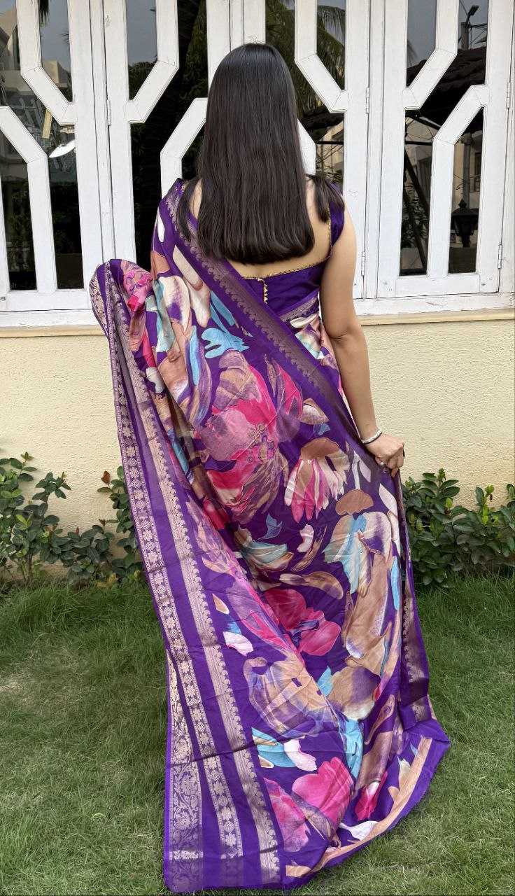 YNF DOLA SILK KESH117 RWC53 SILK SAREES WHOLESALE DOLA SILK ZARI BORDER SILK PRINTED PURPLE SAREES MANUFACTURER- Kapda Export