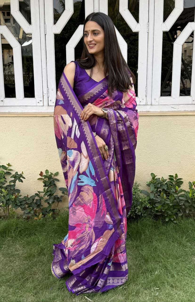 YNF DOLA SILK KESH117 RWC53 SILK SAREES WHOLESALE DOLA SILK ZARI BORDER SILK PRINTED PURPLE SAREES MANUFACTURER- Kapda Export