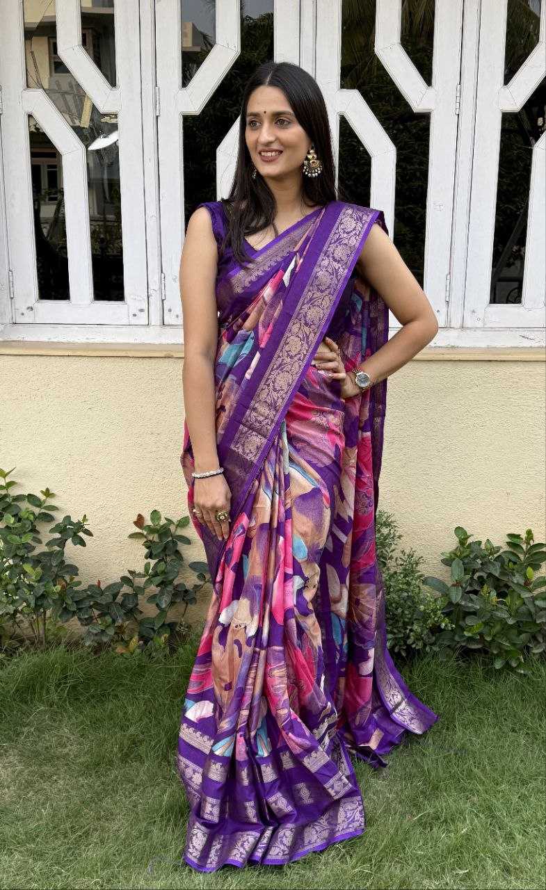 YNF DOLA SILK KESH117 RWC53 SILK SAREES WHOLESALE DOLA SILK ZARI BORDER SILK PRINTED PURPLE SAREES MANUFACTURER- Kapda Export