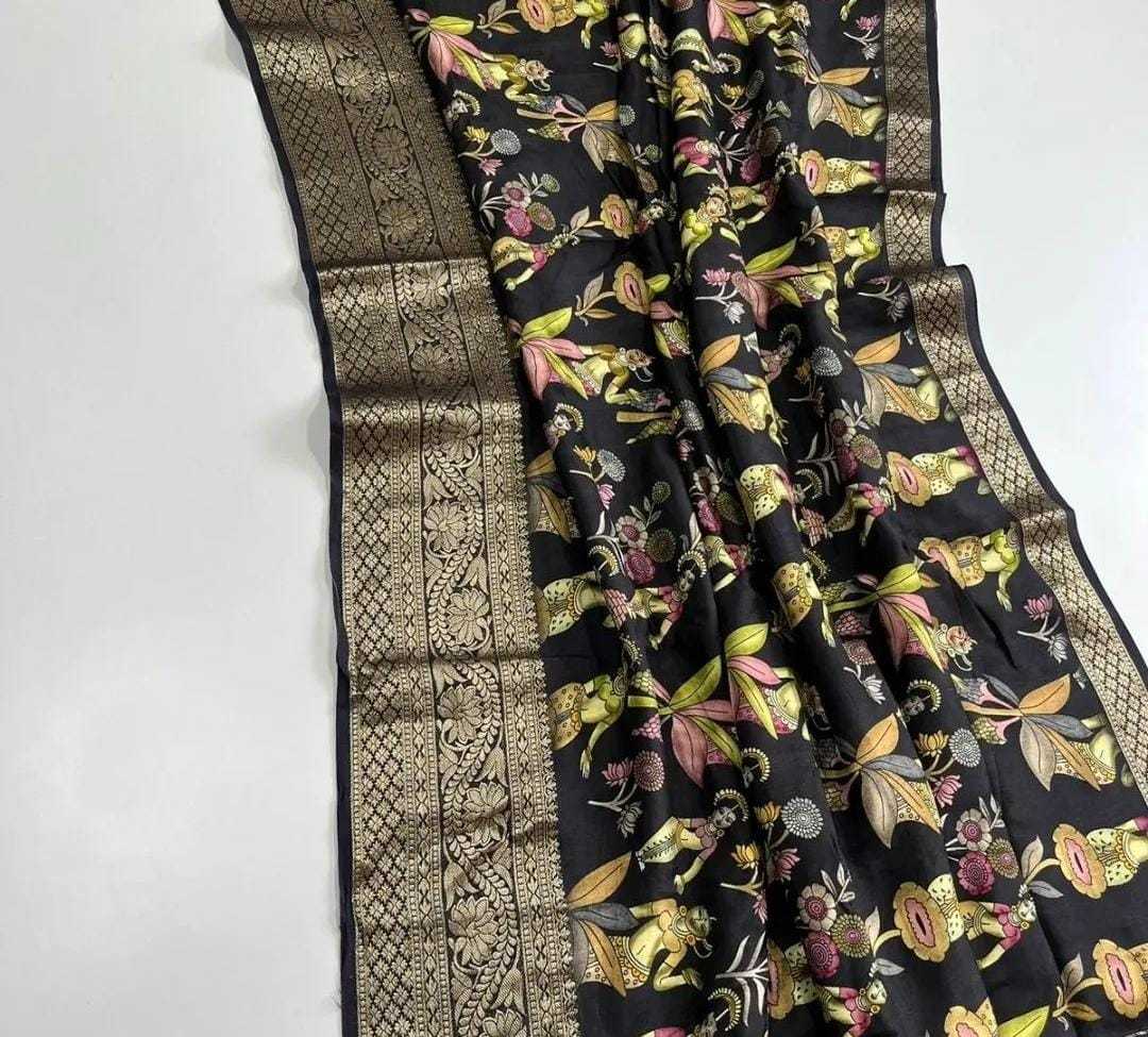 YNF DOLA SILK RIN149 MKD140 SILK SAREES WHOLESALE DOLA SILK ZARI BORDER SILK PRINTED SILK KALAMKARI SILK SAREES MANUFACTURER- Kapda Export