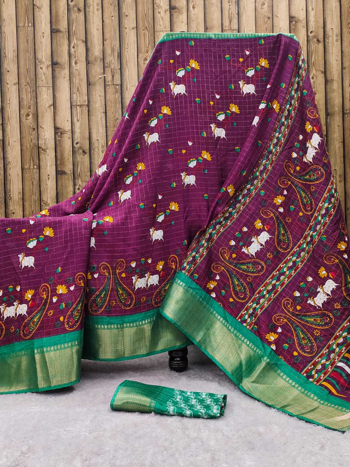 YNF DOLA SILK RIN149 MKD145 SILK SAREES WHOLESALE DOLA SILK ZARI BORDER SILK PRINTED SILK KALAMKARI SILK SAREES MANUFACTURER- Kapda Export