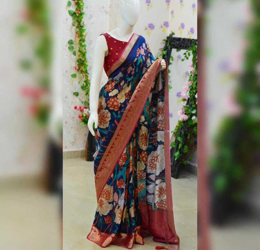 YNF DOLA SILK RIN149 MKD156 SILK SAREES WHOLESALE DOLA SILK ZARI BORDER SILK PRINTED SILK KALAMKARI SILK SAREES MANUFACTURER- Kapda Export