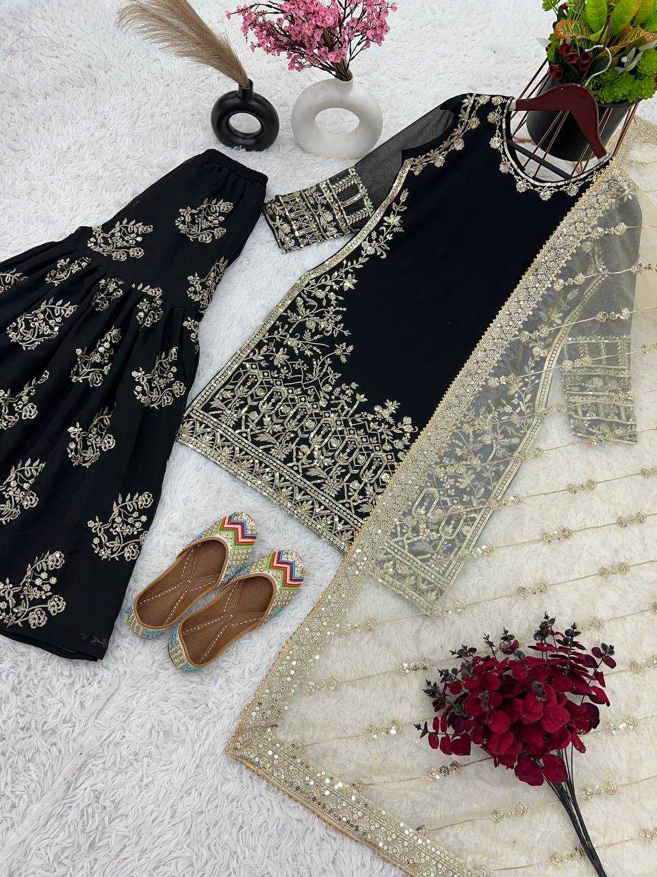 YNF FAUX GEORGETTE KESH125 1150 SUITS & DRESSES SHARARA SALWAR EMBROIDERY GEORGETTE BLACK SUITS MANUFACTUR- Kapda Export