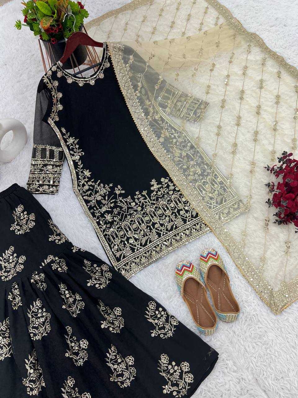 YNF FAUX GEORGETTE KESH125 1150 SUITS & DRESSES SHARARA SALWAR EMBROIDERY GEORGETTE BLACK SUITS MANUFACTUR- Kapda Export