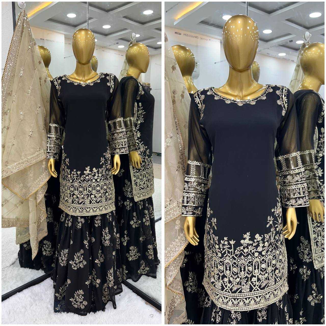 YNF FAUX GEORGETTE KESH125 1150 SUITS & DRESSES SHARARA SALWAR EMBROIDERY GEORGETTE BLACK SUITS MANUFACTUR- Kapda Export