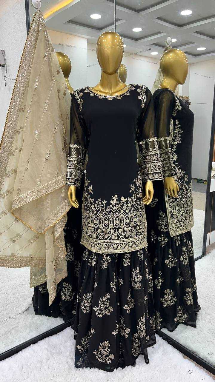 YNF FAUX GEORGETTE KESH125 1150 SUITS & DRESSES SHARARA SALWAR EMBROIDERY GEORGETTE BLACK SUITS MANUFACTUR- Kapda Export