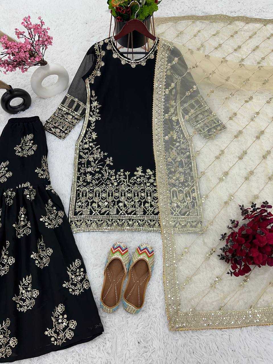 YNF FAUX GEORGETTE KESH125 1150 SUITS & DRESSES SHARARA SALWAR EMBROIDERY GEORGETTE BLACK SUITS MANUFACTUR- Kapda Export