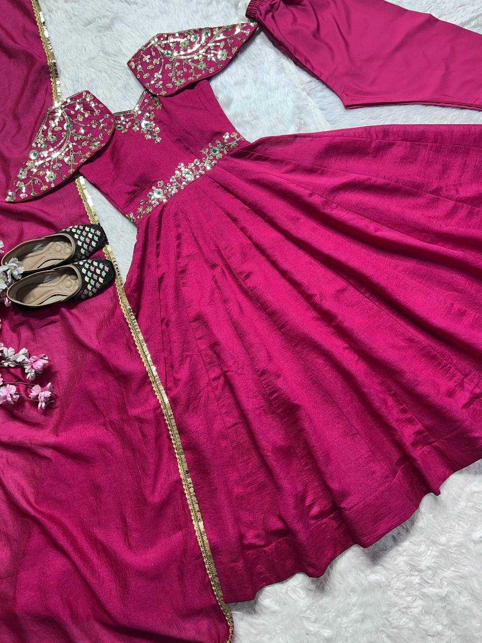 YNF FAUX GEORGETTE KESH143 440 GOWNS WHOLESALE WEDDING EMBROIDERY ANARKALI SILK PINK GOWNS MANUFACTURER- Kapda Export