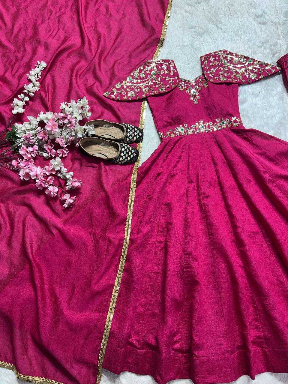 YNF FAUX GEORGETTE KESH143 440 GOWNS WHOLESALE WEDDING EMBROIDERY ANARKALI SILK PINK GOWNS MANUFACTURER- Kapda Export