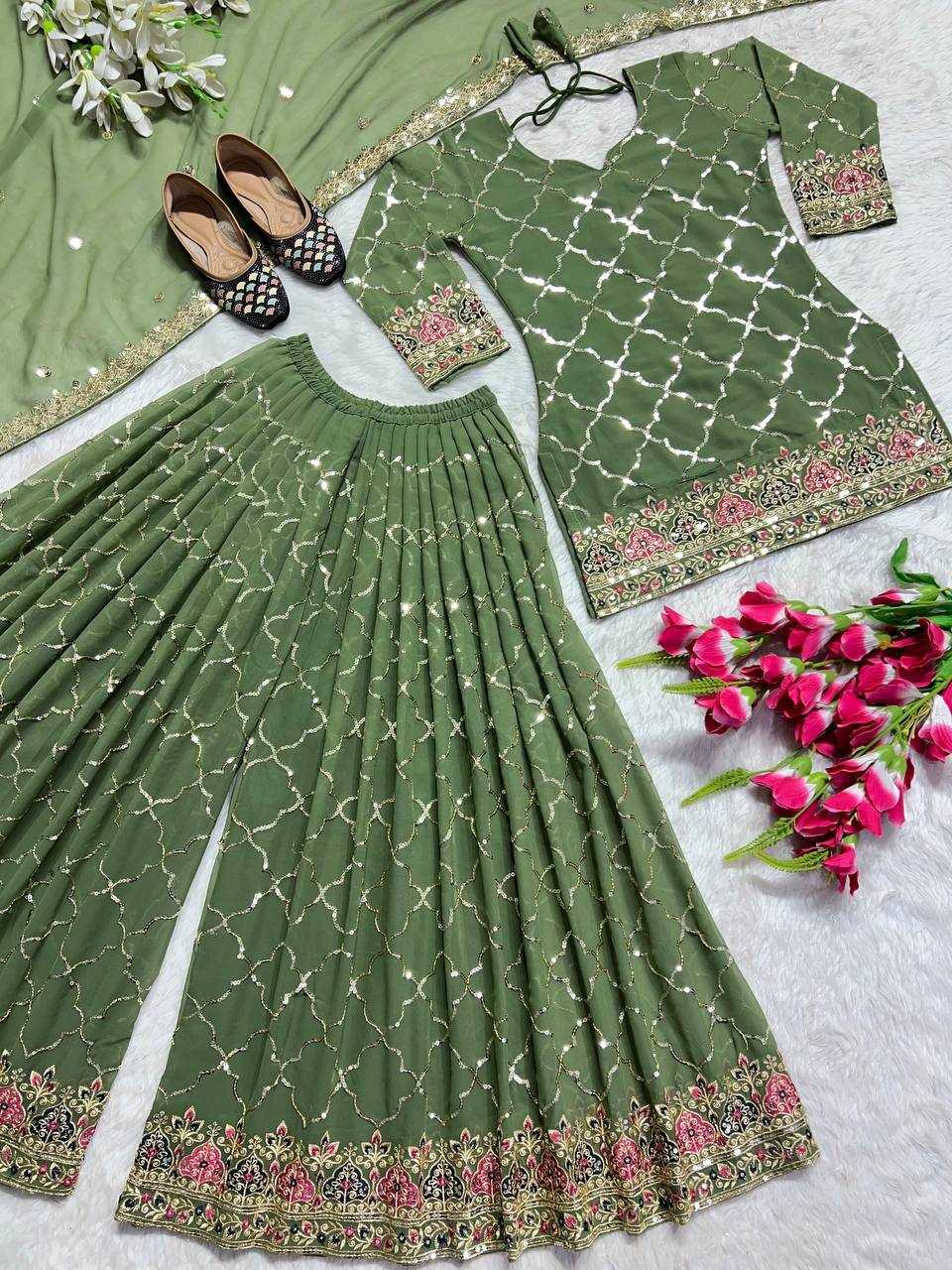 YNF FAUX GEORGETTE KESH144 5017 SUITS & DRESSES PALAZZO EMBROPIDERY GEORGETTE WEDDING MEHENDI OUTFITS SUITS MANUFACTURE- Kapda Export