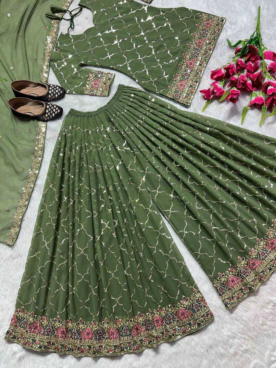 YNF FAUX GEORGETTE KESH144 5017 SUITS & DRESSES PALAZZO EMBROPIDERY GEORGETTE WEDDING MEHENDI OUTFITS SUITS MANUFACTURE- Kapda Export