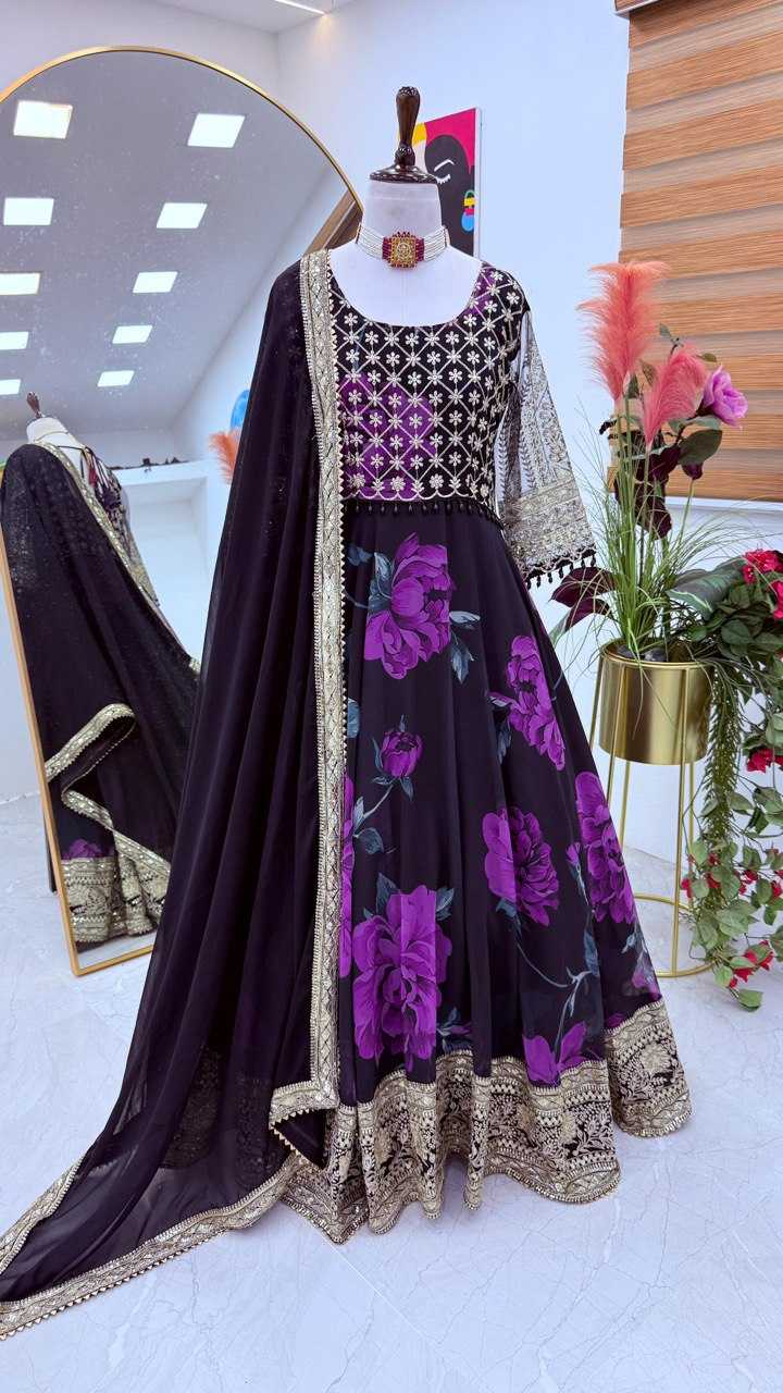 YNF FAUX GEORGETTE KESH158 10106 GOWNS WHOLESALE PURPLE GEORGETTE ANARKALI PRINTED GOWNS MANUFACTURER- Kapda Export