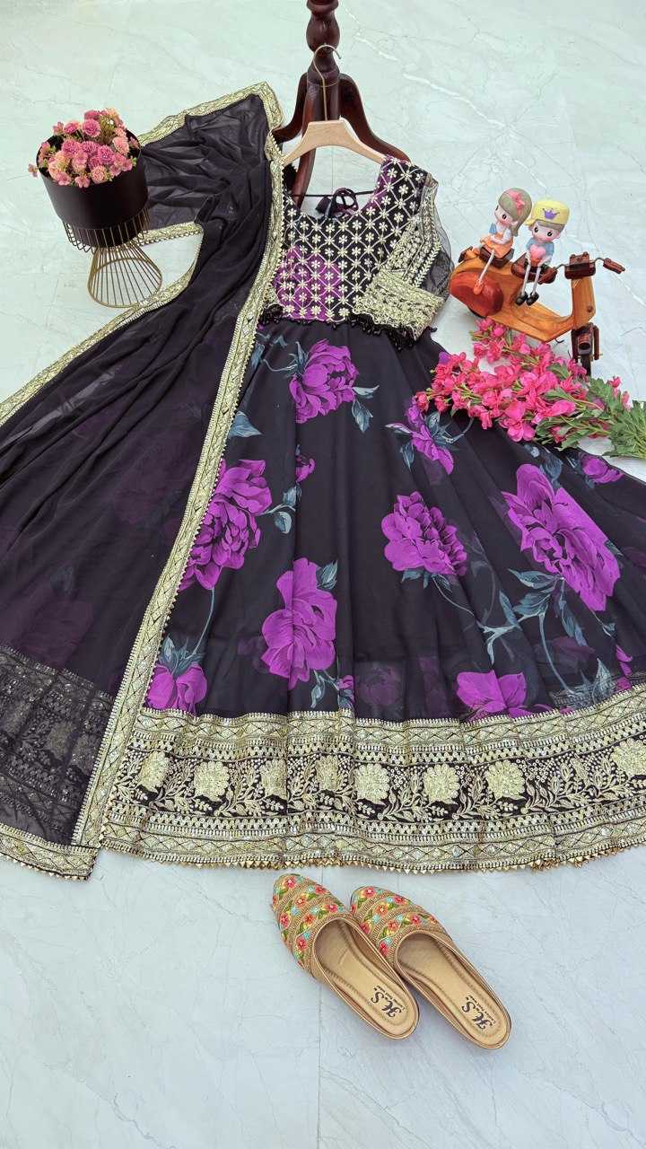 YNF FAUX GEORGETTE KESH158 10106 GOWNS WHOLESALE PURPLE GEORGETTE ANARKALI PRINTED GOWNS MANUFACTURER- Kapda Export