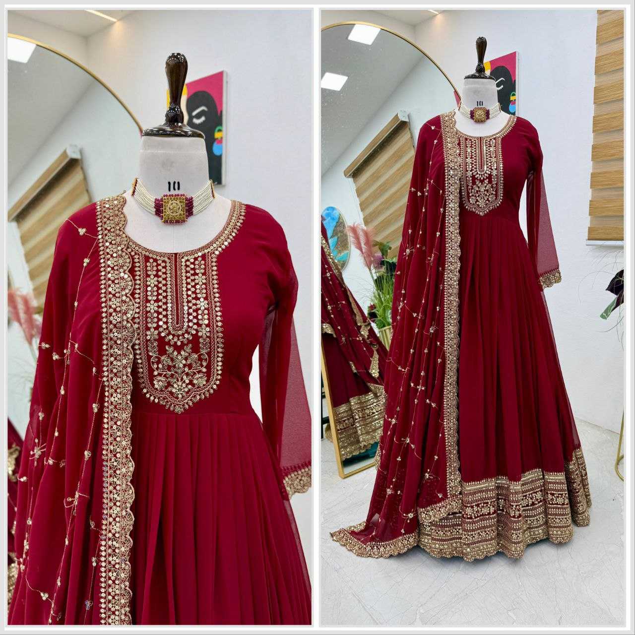 YNF FAUX GEORGETTE KESH158 5044 GOWNS WHOLESALE GEORGETTE EMBROIDERY RED WEDDING LONG GOWNS MANUFACTURE- Kapda Export