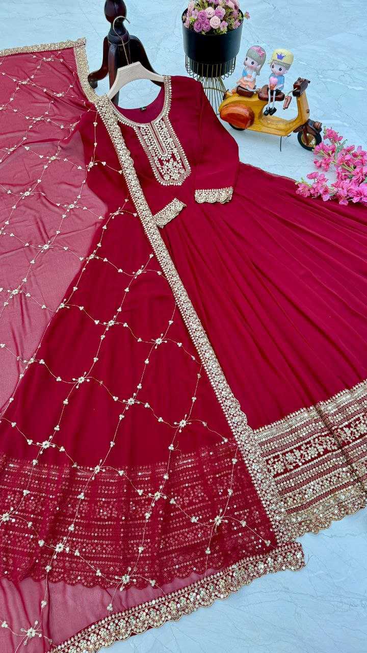 YNF FAUX GEORGETTE KESH158 5044 GOWNS WHOLESALE GEORGETTE EMBROIDERY RED WEDDING LONG GOWNS MANUFACTURE- Kapda Export