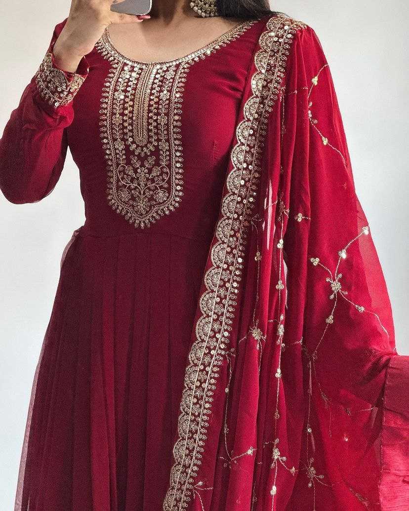 YNF FAUX GEORGETTE KESH158 5044 GOWNS WHOLESALE GEORGETTE EMBROIDERY RED WEDDING LONG GOWNS MANUFACTURE- Kapda Export