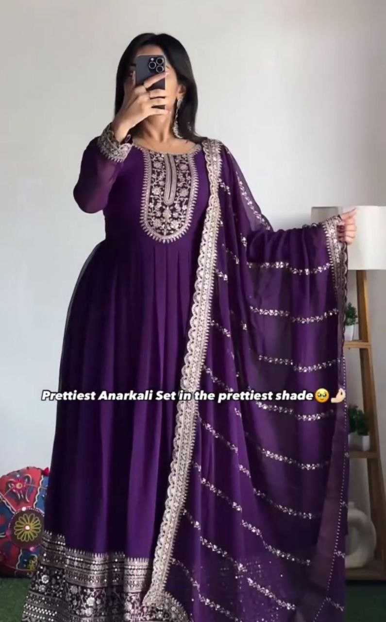 YNF FAUX GEORGETTE KESH158 5046 GOWNS WHOLESALE WEDDING EMBROIDERY PURPLE GEORGETTE GOWNS MANUFACTURER- Kapda Export