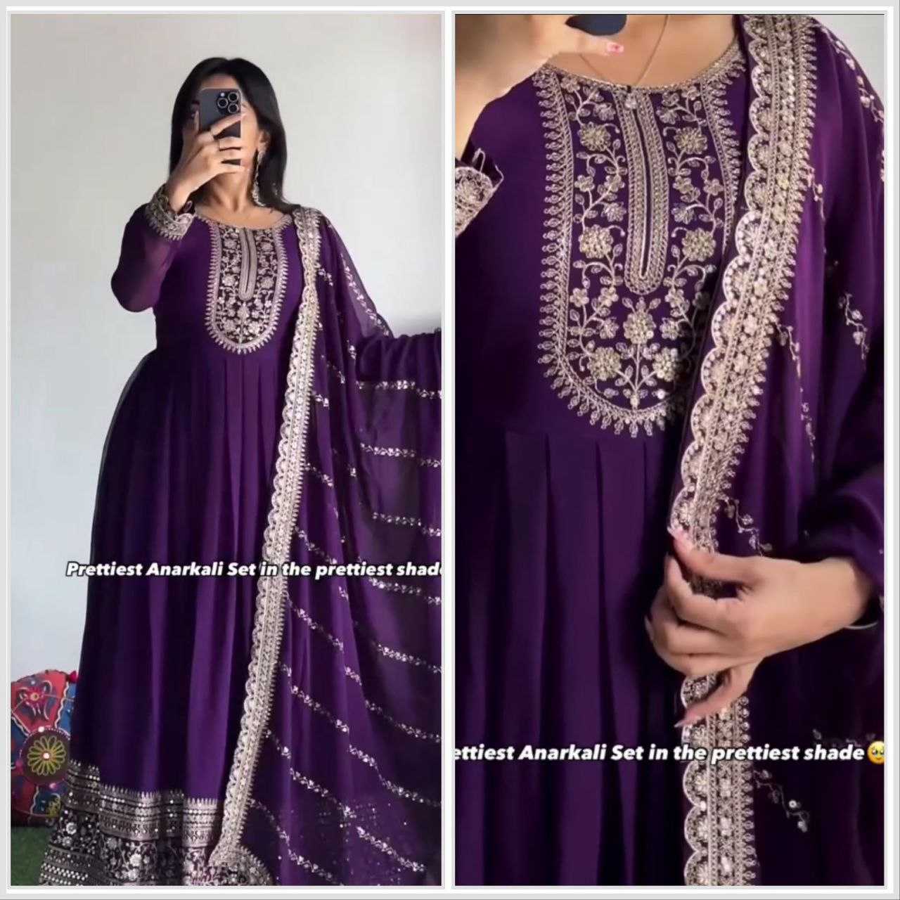 YNF FAUX GEORGETTE KESH158 5046 GOWNS WHOLESALE WEDDING EMBROIDERY PURPLE GEORGETTE GOWNS MANUFACTURER- Kapda Export