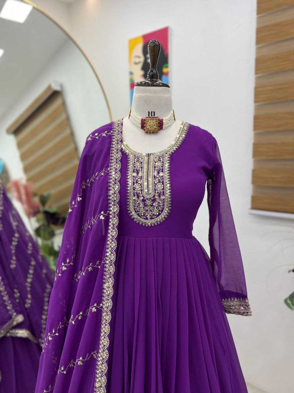 YNF FAUX GEORGETTE KESH158 5046 GOWNS WHOLESALE WEDDING EMBROIDERY PURPLE GEORGETTE GOWNS MANUFACTURER- Kapda Export