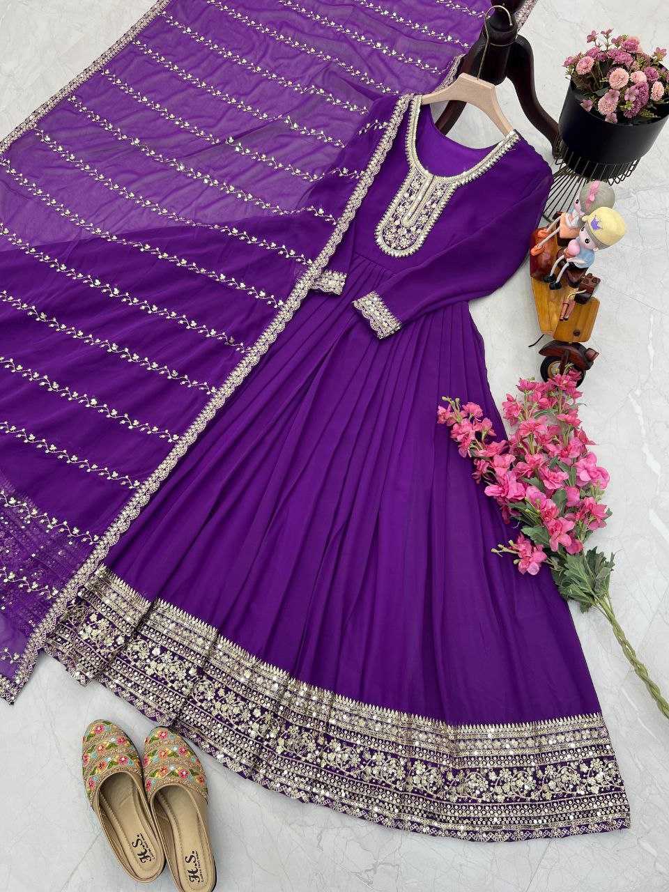 YNF FAUX GEORGETTE KESH158 5046 GOWNS WHOLESALE WEDDING EMBROIDERY PURPLE GEORGETTE GOWNS MANUFACTURER- Kapda Export