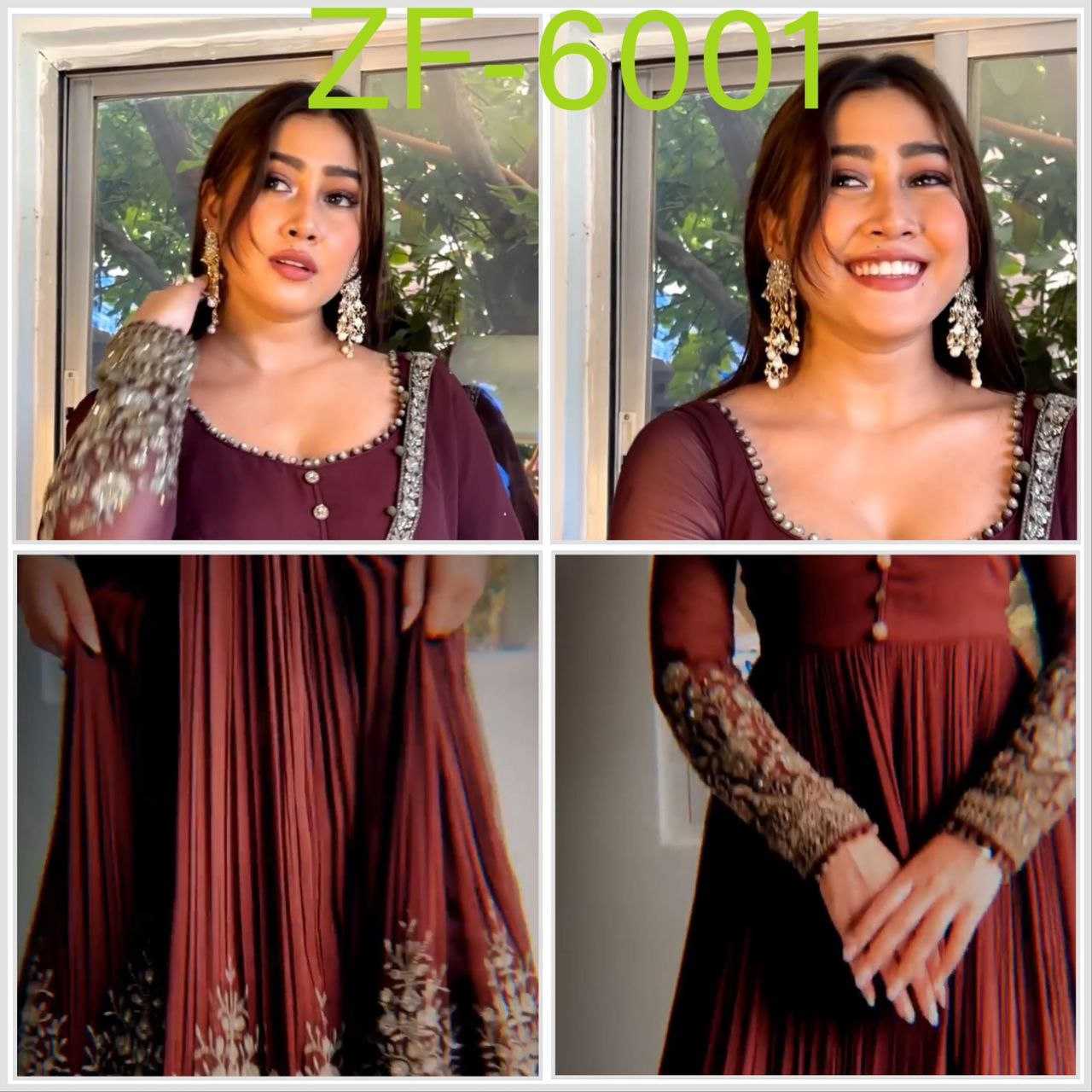 YNF FAUX GEORGETTE KESH158 6001 GOWNS WHOLESALE GEORGETTE EMBROIDERY ANARAKLI MAROON GOWNS MANUFACTURER- Kapda Export