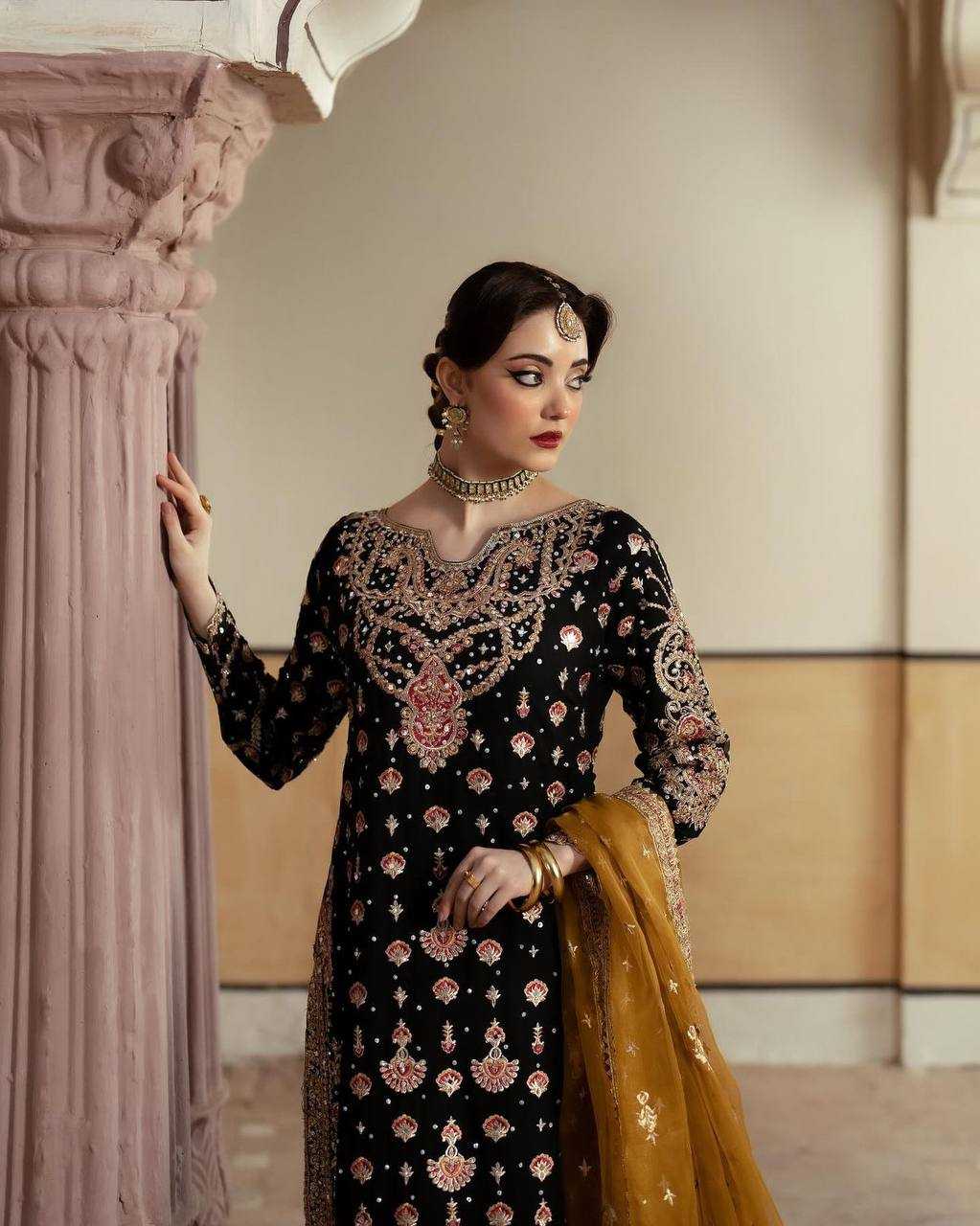 YNF FAUX GEORGETTE KESH159 1315 SUITS & DRESSES WHOLESALE PAKISTANI EMBROIDERY GEORGETTE BLACK SUITS MANUFACTURE- Kapda Export