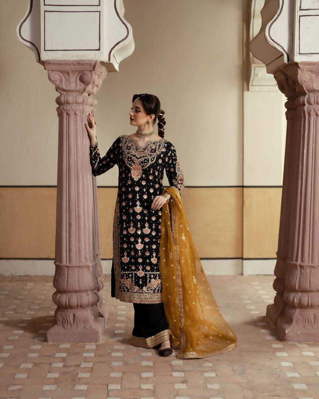 YNF FAUX GEORGETTE KESH159 1315 SUITS & DRESSES WHOLESALE PAKISTANI EMBROIDERY GEORGETTE BLACK SUITS MANUFACTURE- Kapda Export