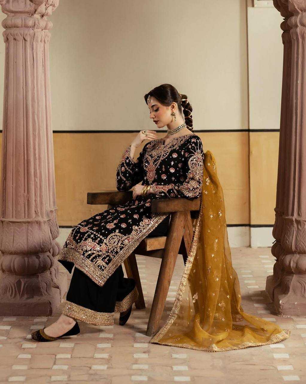 YNF FAUX GEORGETTE KESH159 1315 SUITS & DRESSES WHOLESALE PAKISTANI EMBROIDERY GEORGETTE BLACK SUITS MANUFACTURE- Kapda Export