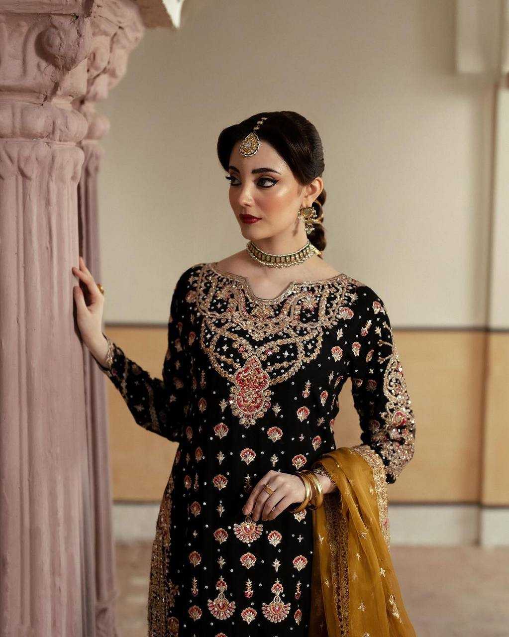 YNF FAUX GEORGETTE KESH159 1315 SUITS & DRESSES WHOLESALE PAKISTANI EMBROIDERY GEORGETTE BLACK SUITS MANUFACTURE- Kapda Export