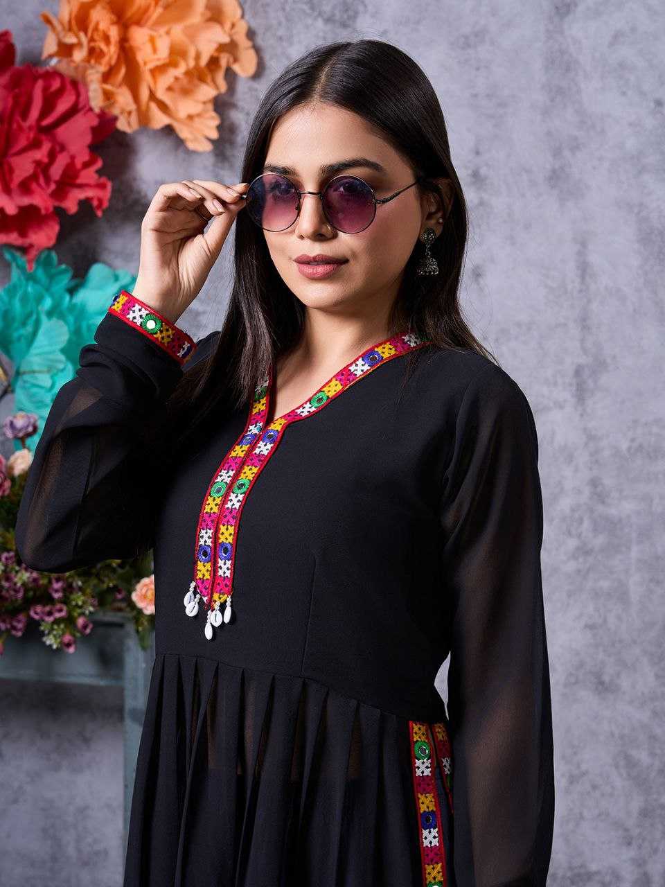 YNF FAUX GEORGETTE KESH243 1026 KURTIS WHOLESALE FANCY LONG BLACK GEORGETTE KURTIS MANUFACTURER- Kapda Export