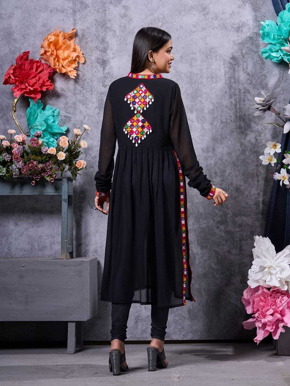 YNF FAUX GEORGETTE KESH243 1026 KURTIS WHOLESALE FANCY LONG BLACK GEORGETTE KURTIS MANUFACTURER- Kapda Export