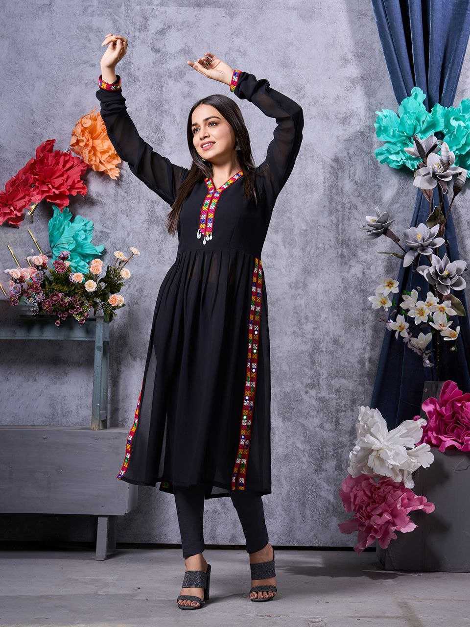 YNF FAUX GEORGETTE KESH243 1026 KURTIS WHOLESALE FANCY LONG BLACK GEORGETTE KURTIS MANUFACTURER- Kapda Export