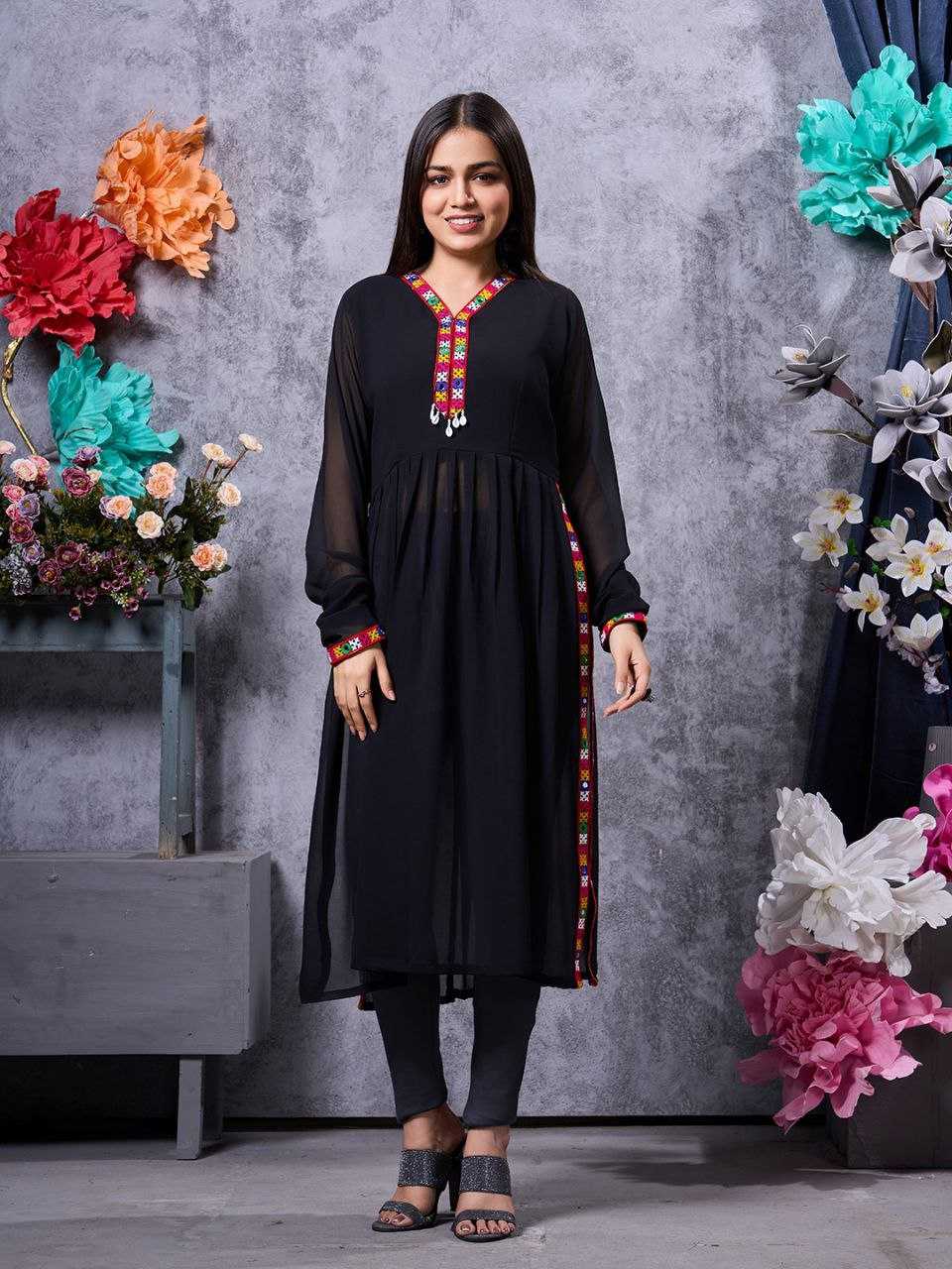 YNF FAUX GEORGETTE KESH243 1026 KURTIS WHOLESALE FANCY LONG BLACK GEORGETTE KURTIS MANUFACTURER- Kapda Export