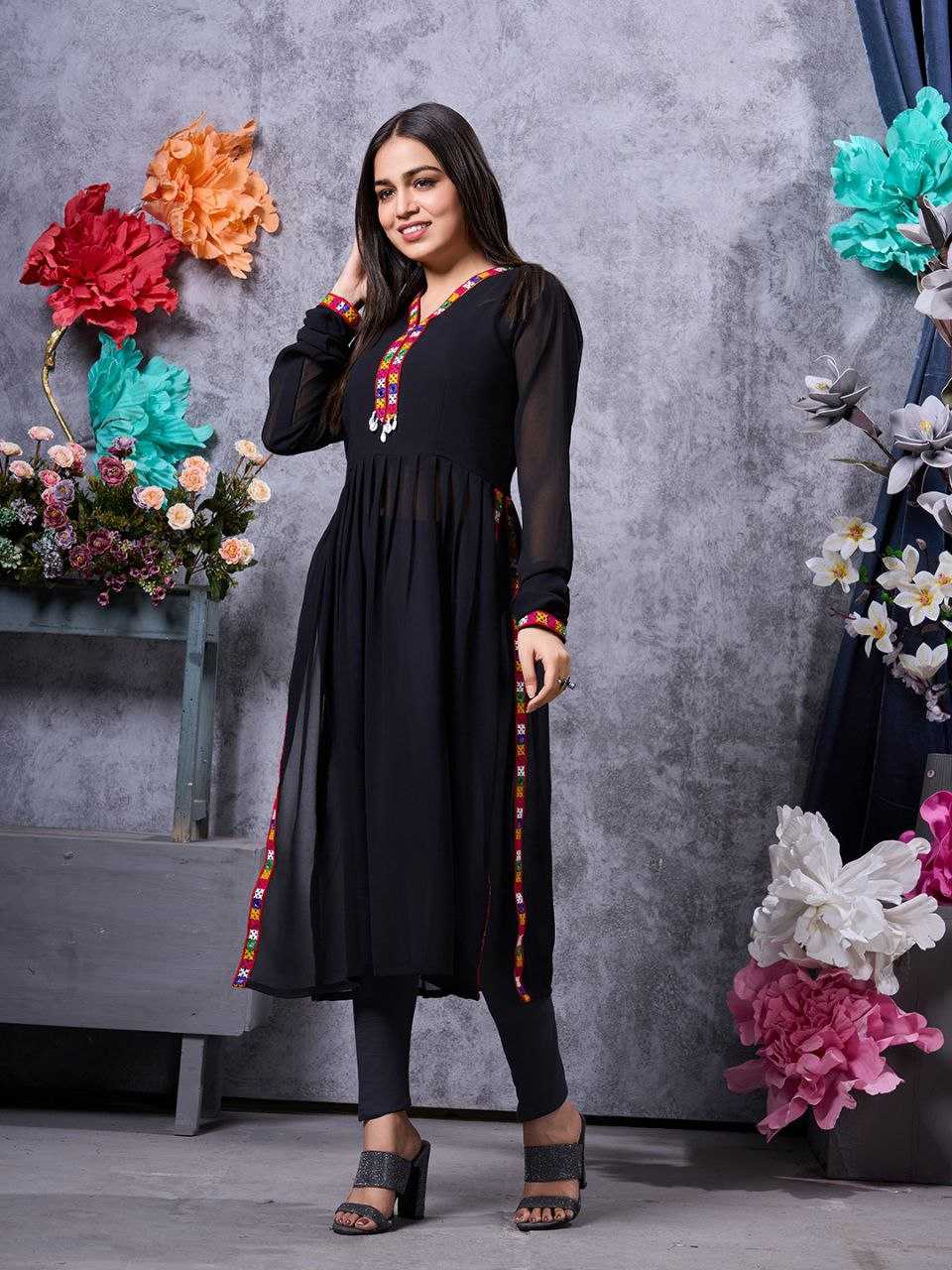 YNF FAUX GEORGETTE KESH243 1026 KURTIS WHOLESALE FANCY LONG BLACK GEORGETTE KURTIS MANUFACTURER- Kapda Export