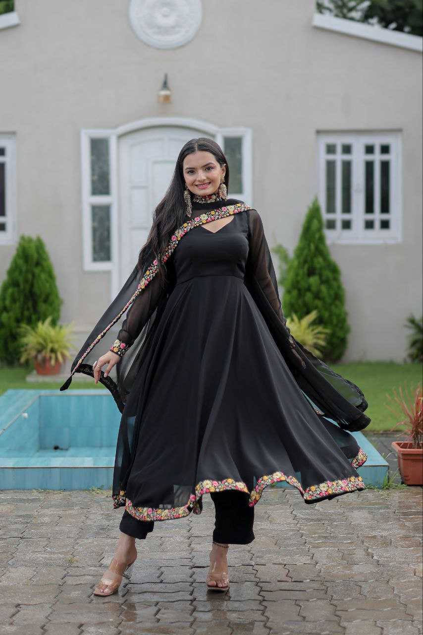 YNF FAUX GEORGETTE KESH246 ANISHKA GOWNS WHOLESALE GEORGETTE EMBROIDERY ANARAKLI BLACK GOWNS MANUFACTURER- Kapda Export