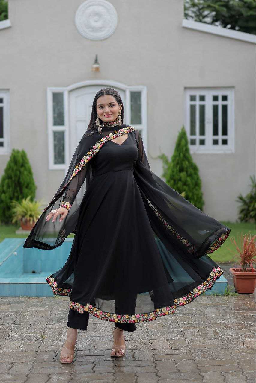 YNF FAUX GEORGETTE KESH246 ANISHKA GOWNS WHOLESALE GEORGETTE EMBROIDERY ANARAKLI BLACK GOWNS MANUFACTURER- Kapda Export