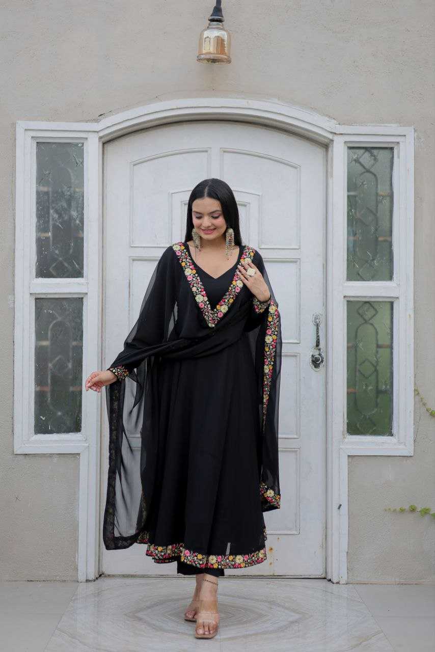 YNF FAUX GEORGETTE KESH246 ANISHKA GOWNS WHOLESALE GEORGETTE EMBROIDERY ANARAKLI BLACK GOWNS MANUFACTURER- Kapda Export