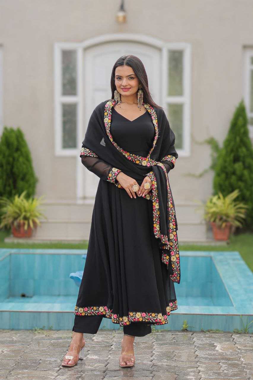 YNF FAUX GEORGETTE KESH246 ANISHKA GOWNS WHOLESALE GEORGETTE EMBROIDERY ANARAKLI BLACK GOWNS MANUFACTURER- Kapda Export