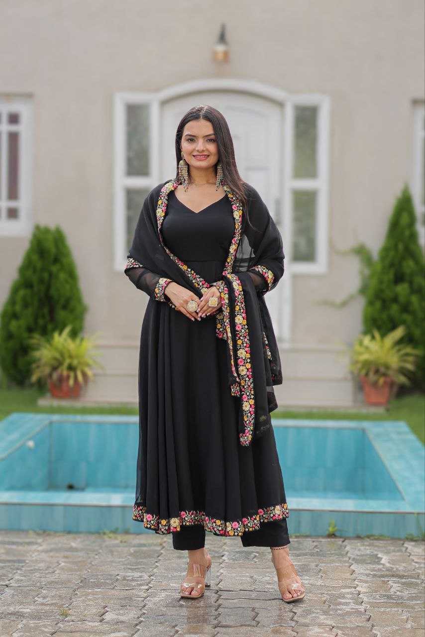 YNF FAUX GEORGETTE KESH246 ANISHKA GOWNS WHOLESALE GEORGETTE EMBROIDERY ANARAKLI BLACK GOWNS MANUFACTURER- Kapda Export